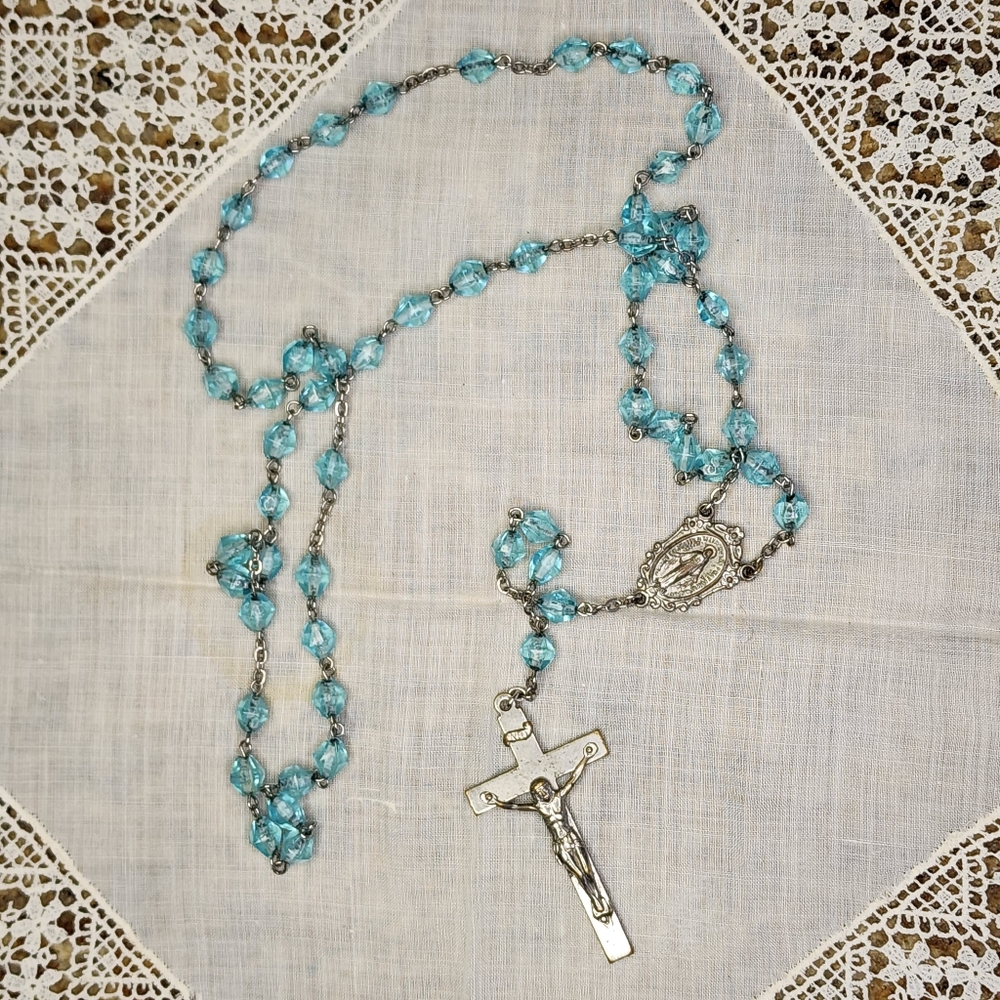 Vintage Turquoise Blue Glass Beads Rosary